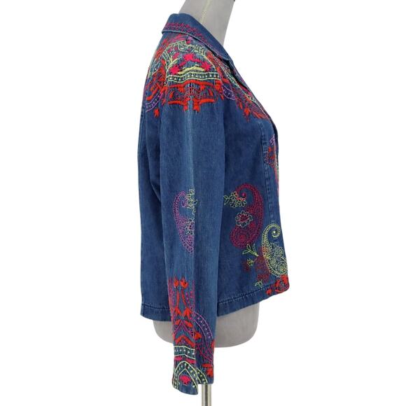 Coldwater Creek Jacket Womens Small Blue Embroidered Cotton Denim Jean Snaps - Picture 5 of 16